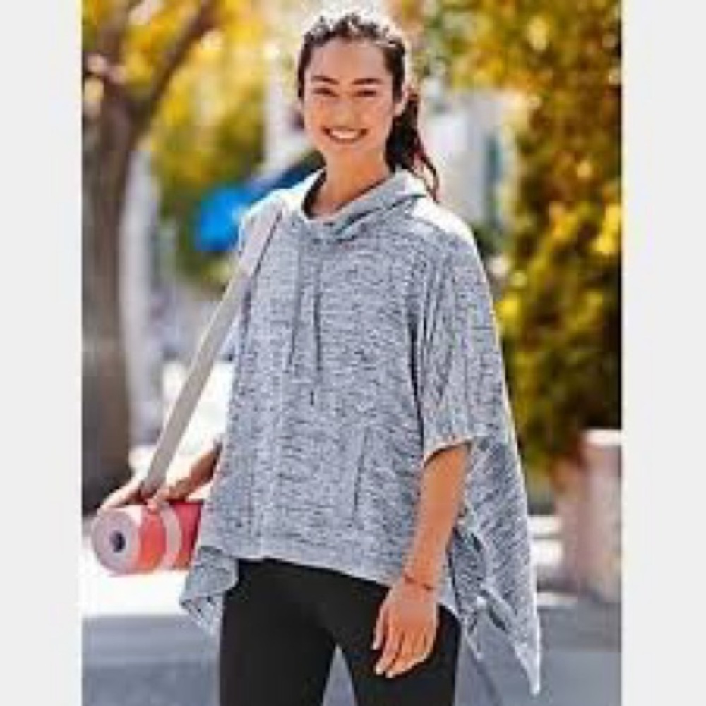 Athleta Gray Marled Hooded Poncho Sweater Cape Wrap Women’s Medium